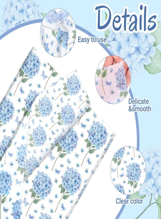 Sanixin 100 Sheets Watercolor Hydrangea Tissue Paper Blue Floral Butterfly Tissue Paper Decorative Tissue for Baby Shower, Wedding, Birthday Party Gift Packaging Supplies, 20 x 14 Inch - Image 3